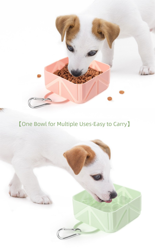 2 Pcs Yellow Portable 500ml Collapsible Square Pet Bowl - Silicone Travel Feeder with Carabiner Clip for Dogs & Cats - Lightweight for Camping & Hiking