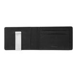 Black Men's Slim Bifold Money Clip Wallet - Saffiano Texture PU Leather with Stainless Steel Cash Clamp - Minimalist Front Pocket Card Holder