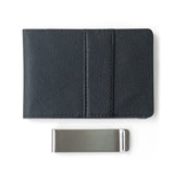 Grey Men's Slim Bifold Money Clip Wallet - Saffiano Texture PU Leather with Stainless Steel Cash Clamp - Minimalist Front Pocket Card Holder