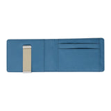 Blue Men's Slim Bifold Money Clip Wallet - Saffiano Texture PU Leather with Stainless Steel Cash Clamp - Minimalist Front Pocket Card Holder