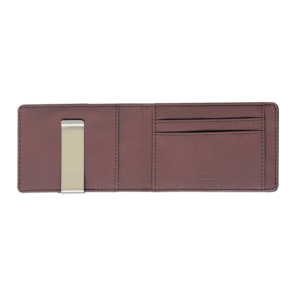 Brown Men's Slim Bifold Money Clip Wallet - Saffiano Texture PU Leather with Stainless Steel Cash Clamp - Minimalist Front Pocket Card Holder