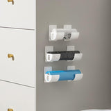White 10 Pairs Self-Adhesive Wall Mount Storage Holders - Drill-Free Plastic Organiser Racks for Garbage Bags Cling Wrap & Umbrellas - Rental Friendly Kitchen Accessories - Side View