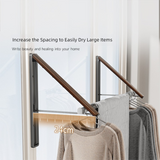 1 Pack White and Brown Wall Mounted Foldable Clothes Hanger Rack - Retractable Space Aluminium Drying Airer for Laundry & Balcony - Screw Mount Hardware Included