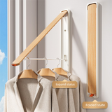 2 Pack White and Brown Wall Mounted Foldable Clothes Hanger Rack - Retractable Space Aluminium Drying Airer for Laundry & Balcony - Screw Mount Hardware Included