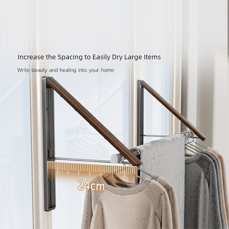 2 Pack Black and Brown Wall Mounted Foldable Clothes Hanger Rack - Retractable Space Aluminium Drying Airer for Laundry & Balcony - Screw Mount Hardware Included