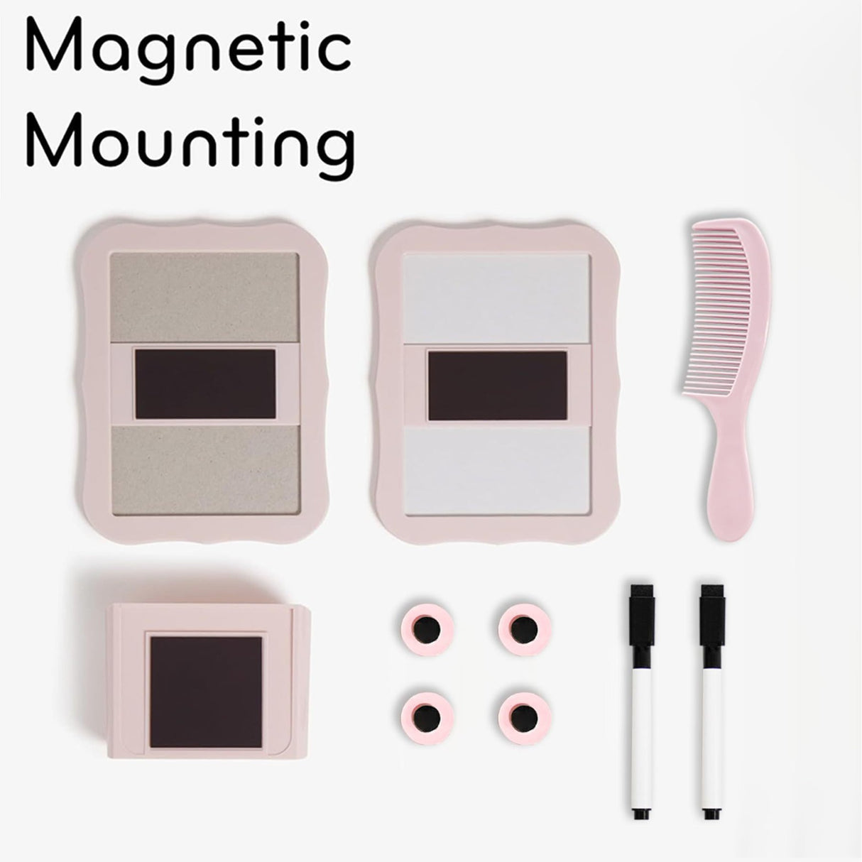 10-Piece Pink Magnetic Locker Organiser Set - Mirror, Whiteboard, Storage Box & Accessories - Back t