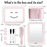 10-Piece Pink Magnetic Locker Organiser Set - Mirror, Whiteboard, Storage Box & Accessories - Back t