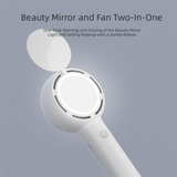 White 2-in-1 Handheld Fan with LED Makeup Mirror - Portable USB Rechargeable Beauty Light Fan with Desktop Base - 3 Speed Quiet Airflow for Travel & Summer