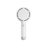 White 2-in-1 Handheld Fan with LED Makeup Mirror - Portable USB Rechargeable Beauty Light Fan with Desktop Base - 3 Speed Quiet Airflow for Travel & Summer - Front View