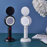 White 2-in-1 Handheld Fan with LED Makeup Mirror - Portable USB Rechargeable Beauty Light Fan with Desktop Base - 3 Speed Quiet Airflow for Travel & Summer