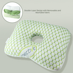 Green Ergonomic Ear Pillow with Hole for Side Sleepers - Pressure Relief Cushion for Ear Pain, Piercings & CNH - Washable Cover