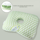 Green Ergonomic Ear Pillow with Hole for Side Sleepers - Pressure Relief Cushion for Ear Pain, Piercings & CNH - Washable Cover