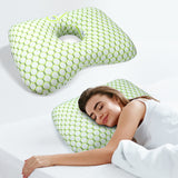 Green Ergonomic Ear Pillow with Hole for Side Sleepers - Pressure Relief Cushion for Ear Pain, Piercings & CNH - Washable Cover