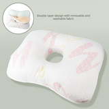 White and Pink Ergonomic Ear Pillow with Hole for Side Sleepers - Pressure Relief Cushion for Ear Pain, Piercings & CNH - Washable Cover
