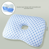 Blue Ergonomic Ear Pillow with Hole for Side Sleepers - Pressure Relief Cushion for Ear Pain, Piercings & CNH - Washable Cover