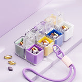 Green Portable Magnetic Cube Pill Organiser - 8 Compartment Weekly Medicine Travel Case with Lanyard - Detachable Washable PP+PC Storage - Top-Down View