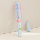 Blue 3-Piece Aesthetic Hair Brush Set - Detangling Air Cushion & Volumising Roller Comb with Hidden Cleaning Claw - Scalp Massage Styling Kit - Side View