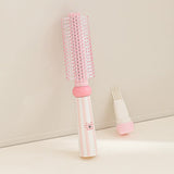Pink 3-Piece Aesthetic Hair Brush Set - Detangling Air Cushion & Volumising Roller Comb with Hidden Cleaning Claw - Scalp Massage Styling Kit - Top-Down View