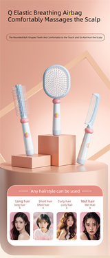 Pink 3-Piece Aesthetic Hair Brush Set - Detangling Air Cushion & Volumising Roller Comb with Hidden Cleaning Claw - Scalp Massage Styling Kit - Rear View