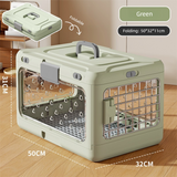 Green Premium Foldable Pet Carrier Crate - Breathable Aviation Travel Box for Cats & Small Dogs up to 10kg - Portable Car & Flight Transport Case