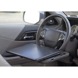 Black Portable Car Steering Wheel Tray - 2-in-1 Dual Sided Laptop Desk & Food Table with Cup Holder - Universal Auto Interior Accessory for Travel & Mobile Work - Top-Down View
