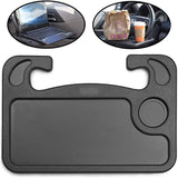 Grey Portable Car Steering Wheel Tray - 2-in-1 Dual Sided Laptop Desk & Food Table with Cup Holder - Universal Auto Interior Accessory for Travel & Mobile Work - Top-Down View