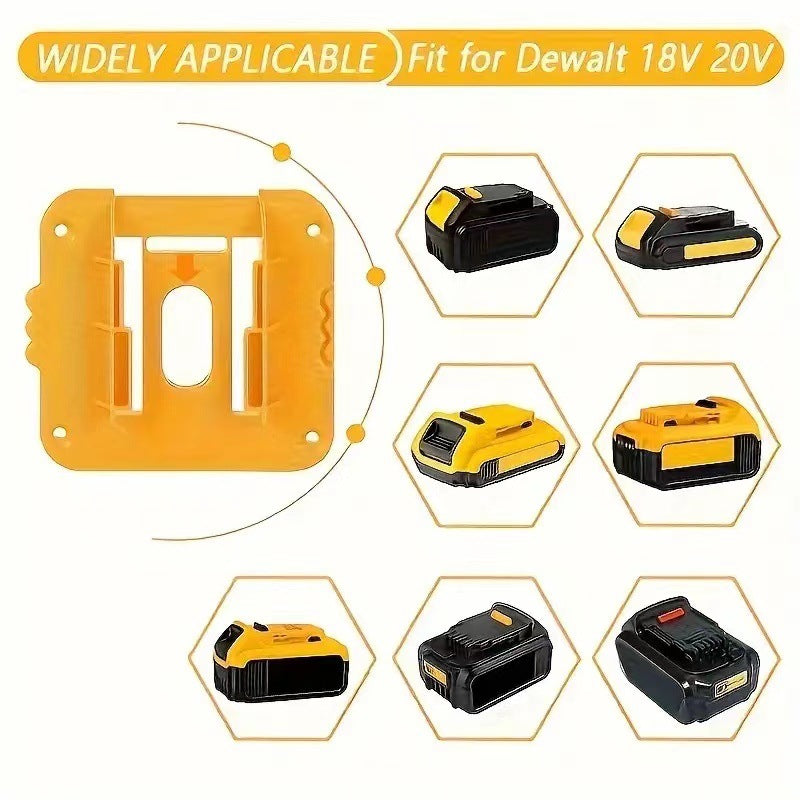 Yellow 5 Pack Battery Mount Holder for Dewalt 18V 20V 60V Lithium Batteries - Heavy Duty ABS Wall Storage Rack - Workshop Garage Organiser