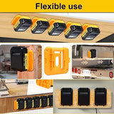 Yellow 5 Pack Battery Mount Holder for Dewalt 18V 20V 60V Lithium Batteries - Heavy Duty ABS Wall Storage Rack - Workshop Garage Organiser