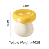 Yellow Stylish Mushroom Ceramic Toothpick Holder and Cotton Swab Jar for Home Kitchen Table Decor(Excluding cotton swabs, dental floss, etc.)