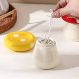 Yellow Stylish Mushroom Ceramic Toothpick Holder and Cotton Swab Jar for Home Kitchen Table Decor(Excluding cotton swabs, dental floss, etc.) - 45-Degree Angle