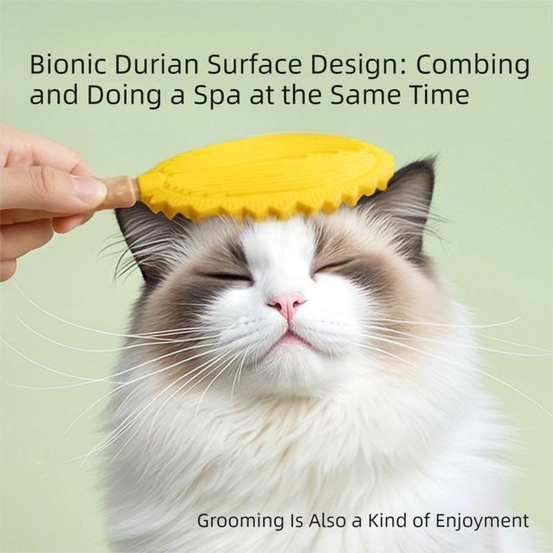 Yellow Pet Durian Massage Comb 2-Pack - Cat Deshedding Brush with Dual-Sided TPR Design for Soft Skin and Fur Cleaning