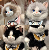 Grey Adorable Plush Cat Backpack - Soft Furry Doll Bag with Zipper Compartment for Girls and Women - Top-Down View