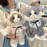 Black Adorable Plush Cat Backpack - Soft Furry Doll Bag with Zipper Compartment for Girls and Women - Side View
