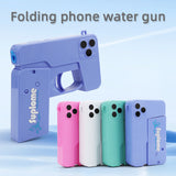 2 Pcs Grey Mini Foldable Phone Water Gun - Portable Dual-Nozzle Spray Toy for Summer Fun and Stress Relief - Front View