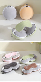 Grey 3-in-1 Foldable Sleep Eye Mask with Neck Pillow - Compact Travel Pillow for Airplane, Office Naps and Restful Sleep - Close-Up Angle