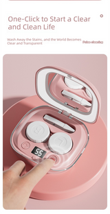 Grey Portable Sonic Wave Contact Lens Cleaner with LED Makeup Mirror - Automatic Electric Lens Cleaning Case for Daily Use - Top-Down View