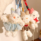 Blue Cute Floppy Eared Bunny Plush Doll with Pearl Necklace and Ribbon Dress - Adorable Keychain or Bag Charm for Girls(F-4973) - Top-Down View