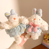 Light Pink Cute Floppy Eared Bunny Plush Doll with Pearl Necklace and Ribbon Dress - Adorable Keychain or Bag Charm for Girls(F-4974)