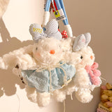 Red Cute Floppy Eared Bunny Plush Doll with Pearl Necklace and Ribbon Dress - Adorable Keychain or Bag Charm for Girls(F-4977) - Side View