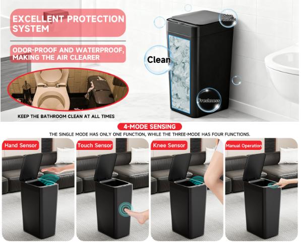 Black Smart Sensor Trash Can – Slim, Durable, and Hands-Free Waste Bin for Kitchen, Bathroom, or Living Room