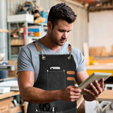 Black 16-ounce Heavy-Duty Canvas Apron – Durable, Waterproof & Oil-Resistant Kitchen Workwear for Cooking and Crafting - Side View