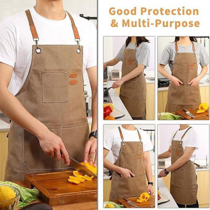 Black 16-ounce Heavy-Duty Canvas Apron – Durable, Waterproof & Oil-Resistant Kitchen Workwear for Cooking and Crafting
