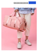 Pink Large Capacity Travel Duffel Bag – Wet & Dry Separation, Shoe Compartment, and Luggage Sleeve for Gym, Yoga, and Short Trips - Front View