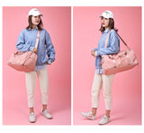 Pink Large Capacity Travel Duffel Bag – Wet & Dry Separation, Shoe Compartment, and Luggage Sleeve for Gym, Yoga, and Short Trips - Side View