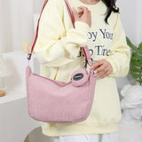 Pink Minimalist Corduroy Crossbody Bag – Large Capacity Single Shoulder & Diagonal Sling Bag in Korean Style - Front View
