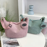 Pink Minimalist Corduroy Crossbody Bag – Large Capacity Single Shoulder & Diagonal Sling Bag in Korean Style