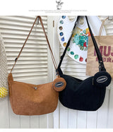 Pink Minimalist Corduroy Crossbody Bag – Large Capacity Single Shoulder & Diagonal Sling Bag in Korean Style
