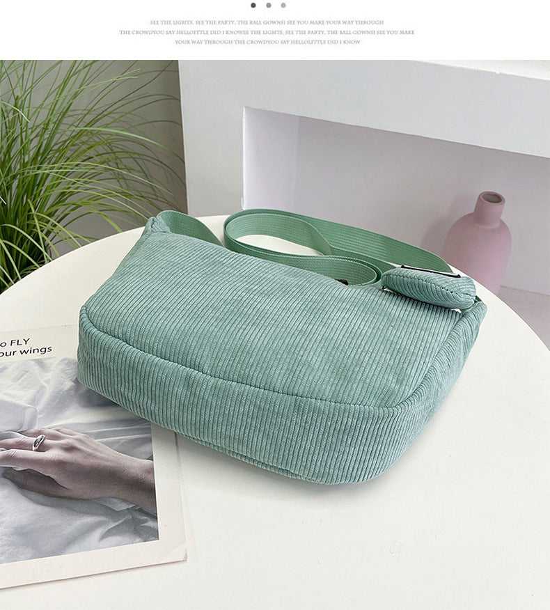 Pink Minimalist Corduroy Crossbody Bag – Large Capacity Single Shoulder & Diagonal Sling Bag in Korean Style