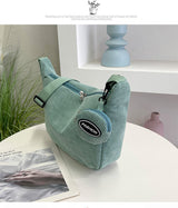 Green Minimalist Corduroy Crossbody Bag – Large Capacity Single Shoulder & Diagonal Sling Bag in Korean Style - Top-Down View
