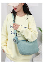 Green Minimalist Corduroy Crossbody Bag – Large Capacity Single Shoulder & Diagonal Sling Bag in Korean Style - Low Angle